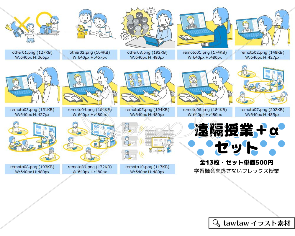 タブレット学習イラストリモート授業セット、収録一覧