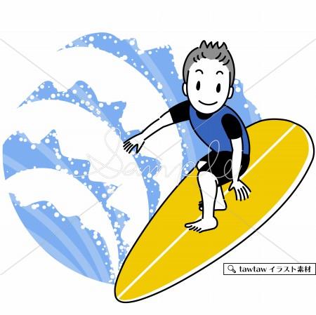 サーフィンする若い男性のイラスト見本