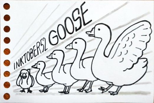 Inktober52で描いたインク絵。5匹並んだガチョウ。