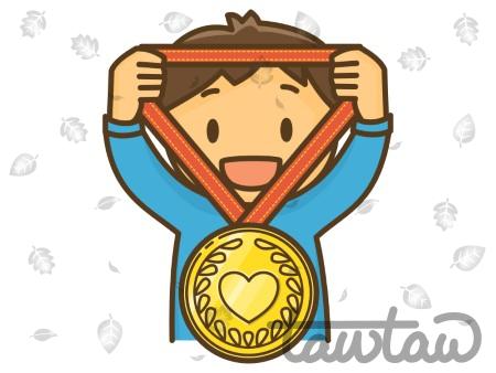 メダルを両手に持ち掲げる子どものイラスト